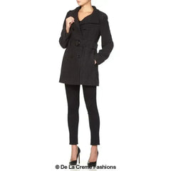 De La Creme - Womens Military Style Wool Belted Coat - Femstylo