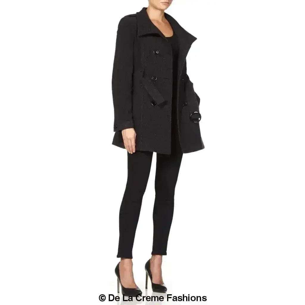 De La Creme - Womens Military Style Wool Belted Coat - Femstylo