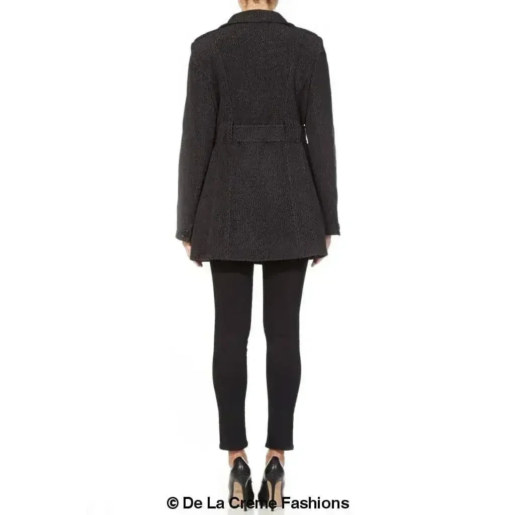 De La Creme - Womens Military Style Wool Belted Coat - Femstylo