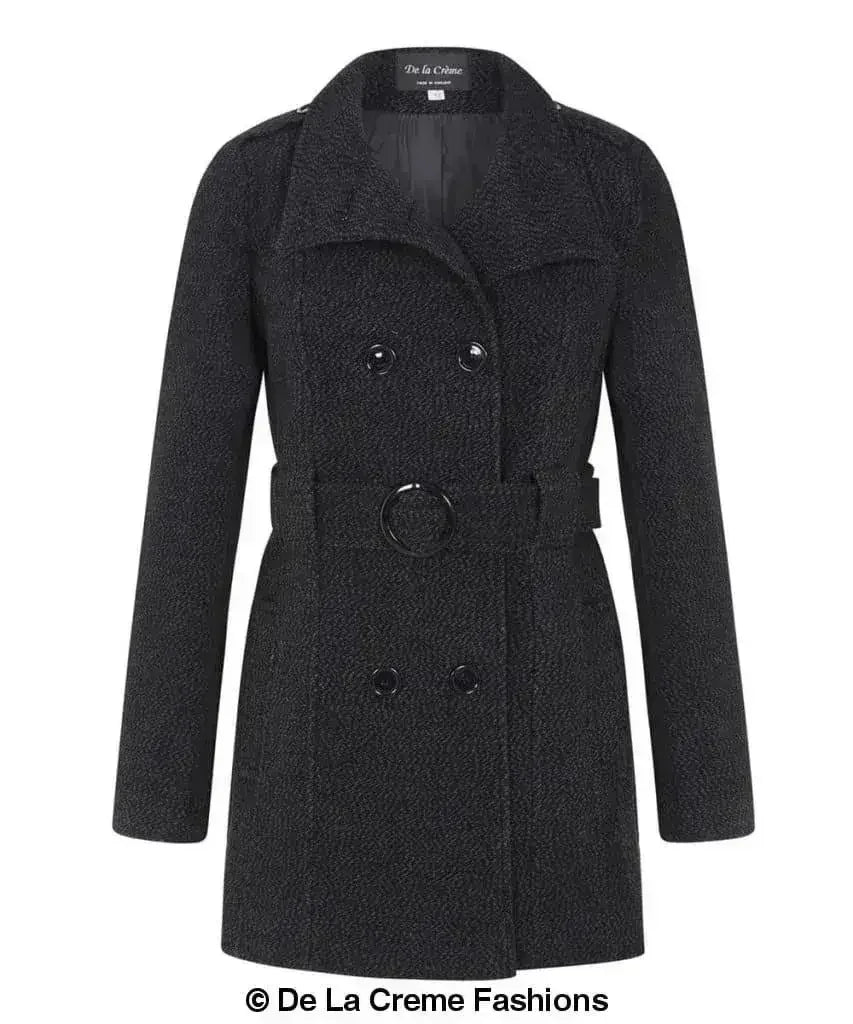 De La Creme - Womens Military Style Wool Belted Coat - Femstylo