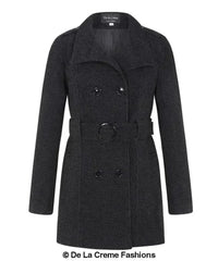 De La Creme - Womens Military Style Wool Belted Coat - Femstylo