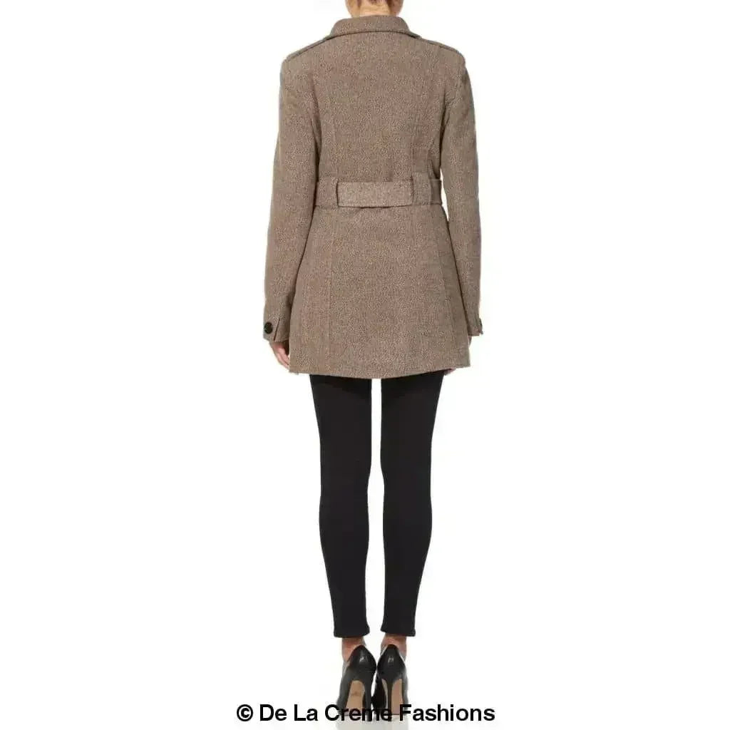 De La Creme - Womens Military Style Wool Belted Coat - Femstylo