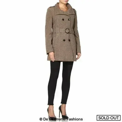 De La Creme - Womens Military Style Wool Belted Coat - Femstylo