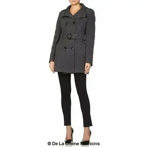 De La Creme - Womens Military Style Wool Belted Coat - Femstylo