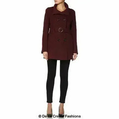 De La Creme - Womens Military Style Wool Belted Coat - Femstylo