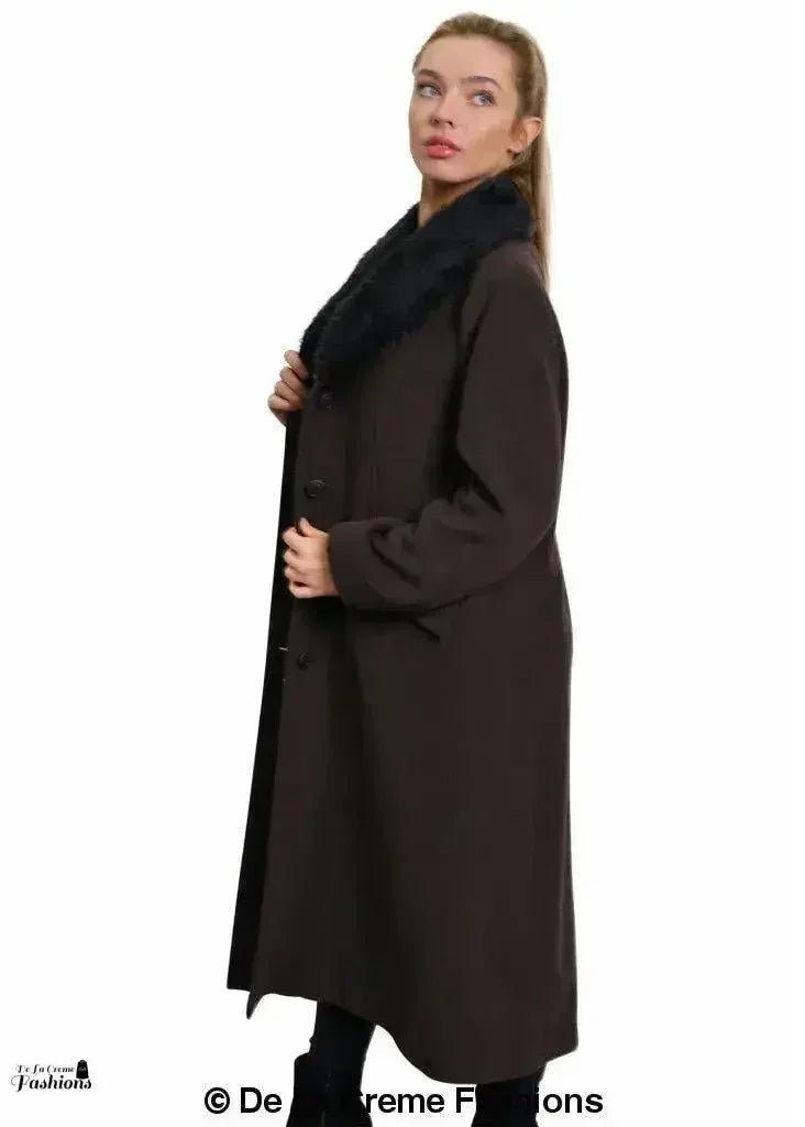 De La Creme Womens Oversized Faux Fur Collar Long Coat - Femstylo