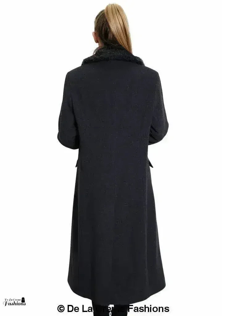 De La Creme Womens Oversized Faux Fur Collar Long Coat - Femstylo