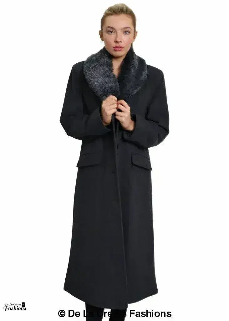 De La Creme Womens Oversized Faux Fur Collar Long Coat - Femstylo