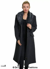 De La Creme Womens Oversized Faux Fur Collar Long Coat - Femstylo