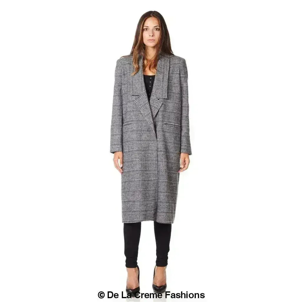 De La Creme - Womens Prince Of Wales Check Wrap Long Coat - Femstylo