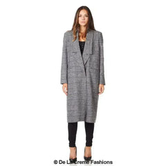De La Creme - Womens Prince Of Wales Check Wrap Long Coat - Femstylo
