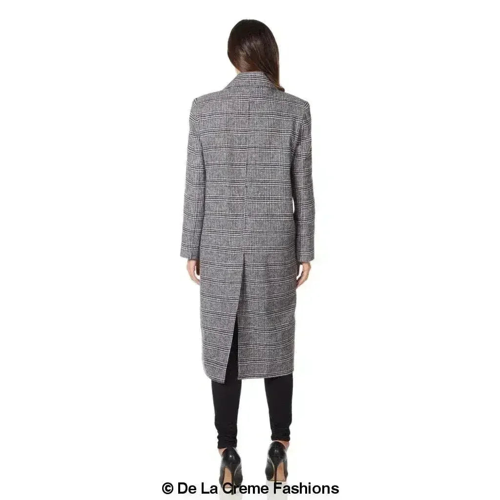 De La Creme - Womens Prince Of Wales Check Wrap Long Coat - Femstylo