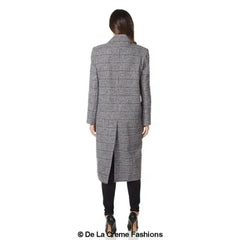 De La Creme - Womens Prince Of Wales Check Wrap Long Coat - Femstylo