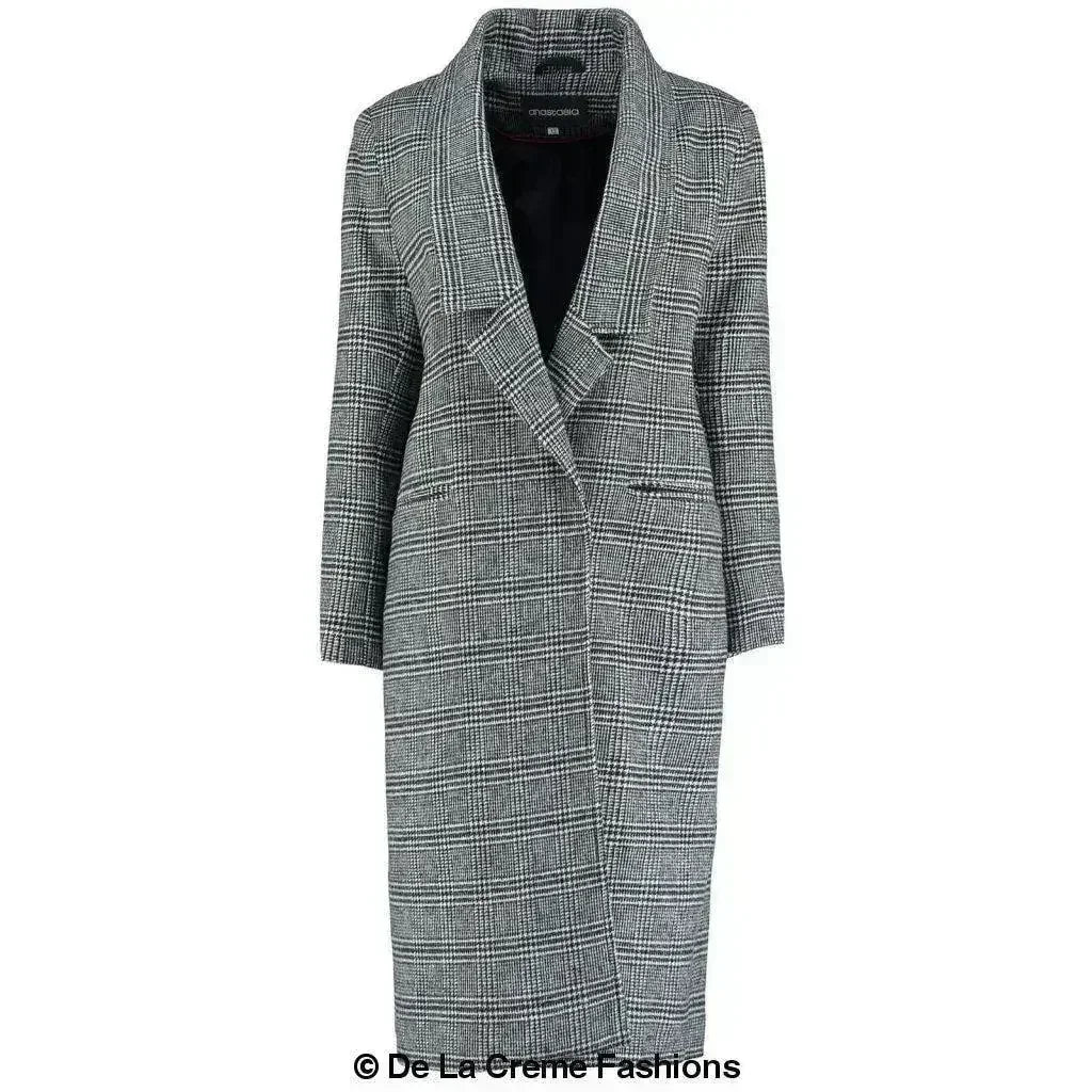 De La Creme - Womens Prince Of Wales Check Wrap Long Coat - Femstylo