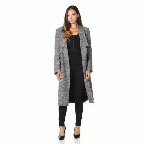 De La Creme - Womens Prince Of Wales Check Wrap Long Coat - Femstylo