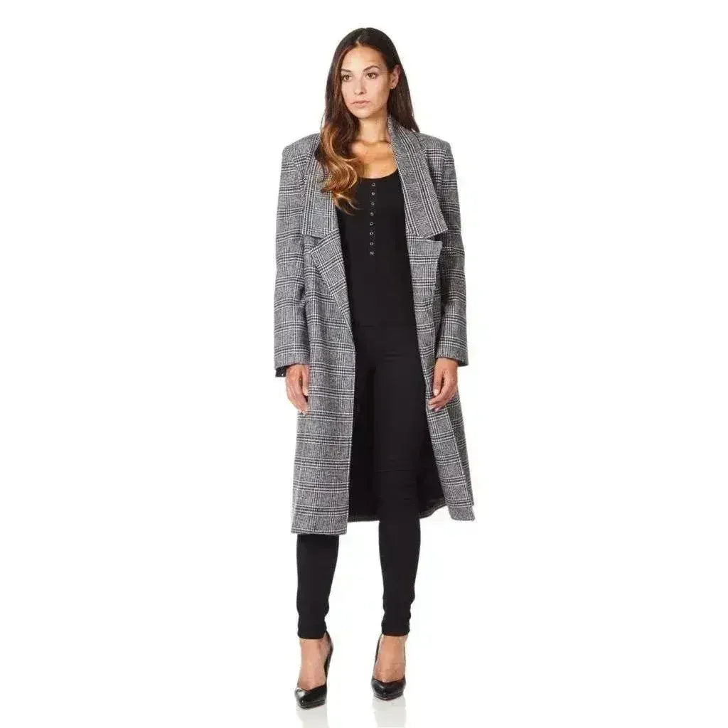 De La Creme - Womens Prince Of Wales Check Wrap Long Coat - Femstylo