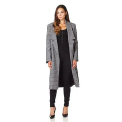 De La Creme - Womens Prince Of Wales Check Wrap Long Coat - Femstylo
