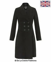 De La Creme - Womens Slim Fit Double Breasted Roll Collared Coat - Femstylo