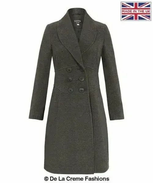 De La Creme - Womens Slim Fit Double Breasted Roll Collared Coat - Femstylo