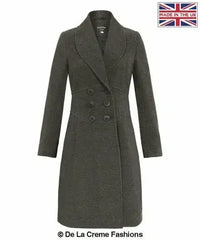 De La Creme - Womens Slim Fit Double Breasted Roll Collared Coat - Femstylo