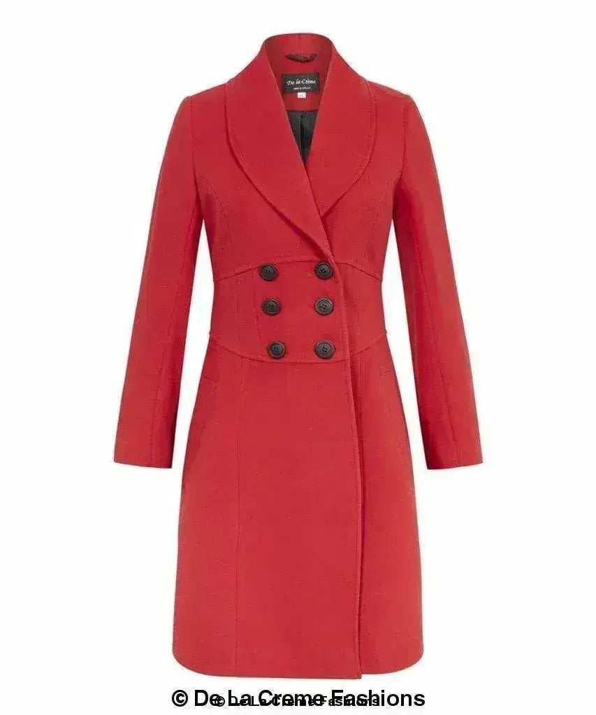 De La Creme - Womens Slim Fit Double Breasted Roll Collared Coat - Femstylo