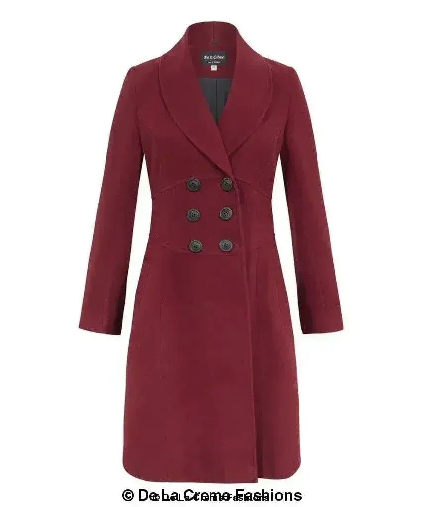 De La Creme - Womens Slim Fit Double Breasted Roll Collared Coat - Femstylo