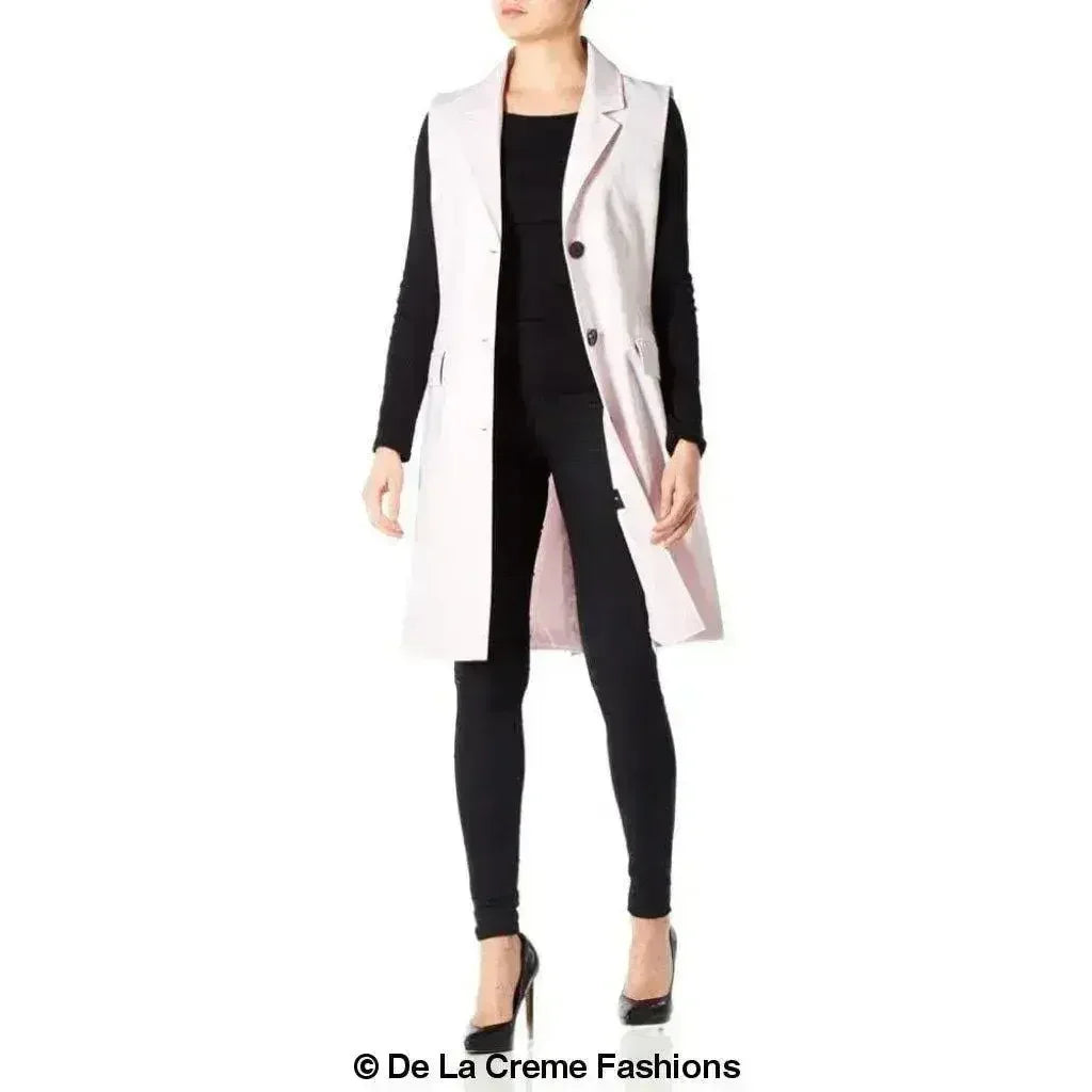 De La Creme - Womens Spring/Summer Sleeveless Hip Length Blazer Coat - Femstylo
