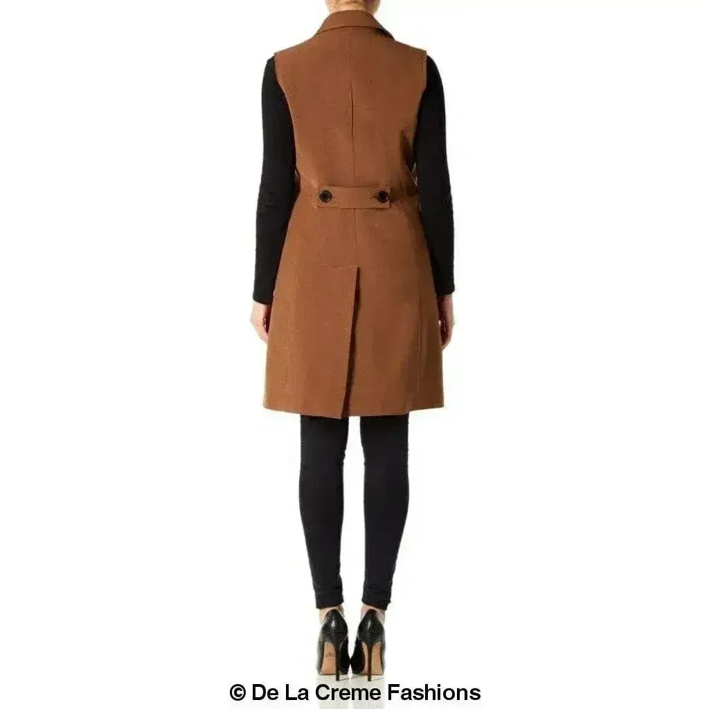 De La Creme - Womens Spring/Summer Sleeveless Hip Length Blazer Coat - Femstylo