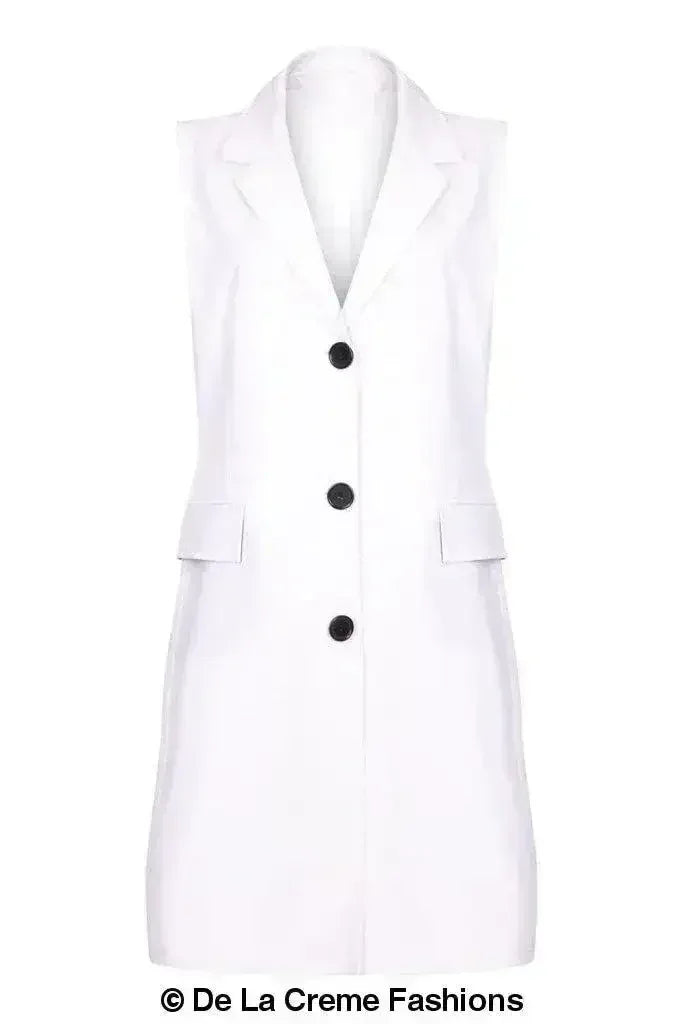 De La Creme - Womens Spring/Summer Sleeveless Hip Length Blazer Coat - Femstylo