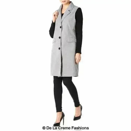 De La Creme - Womens Spring/Summer Sleeveless Hip Length Blazer Coat - Femstylo
