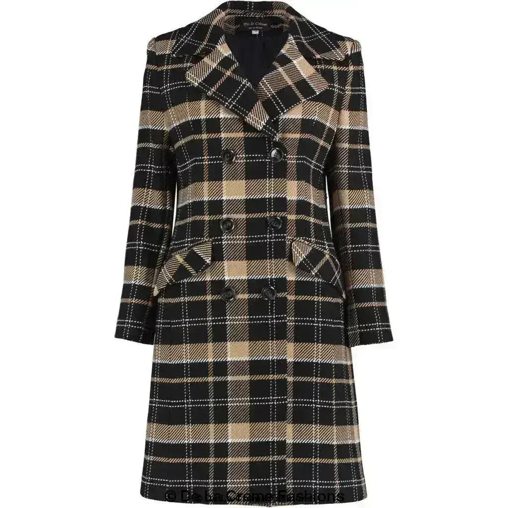 Wool Blend Tartan Check Double Breasted Coat - Femstylo