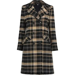 Wool Blend Tartan Check Double Breasted Coat - Femstylo