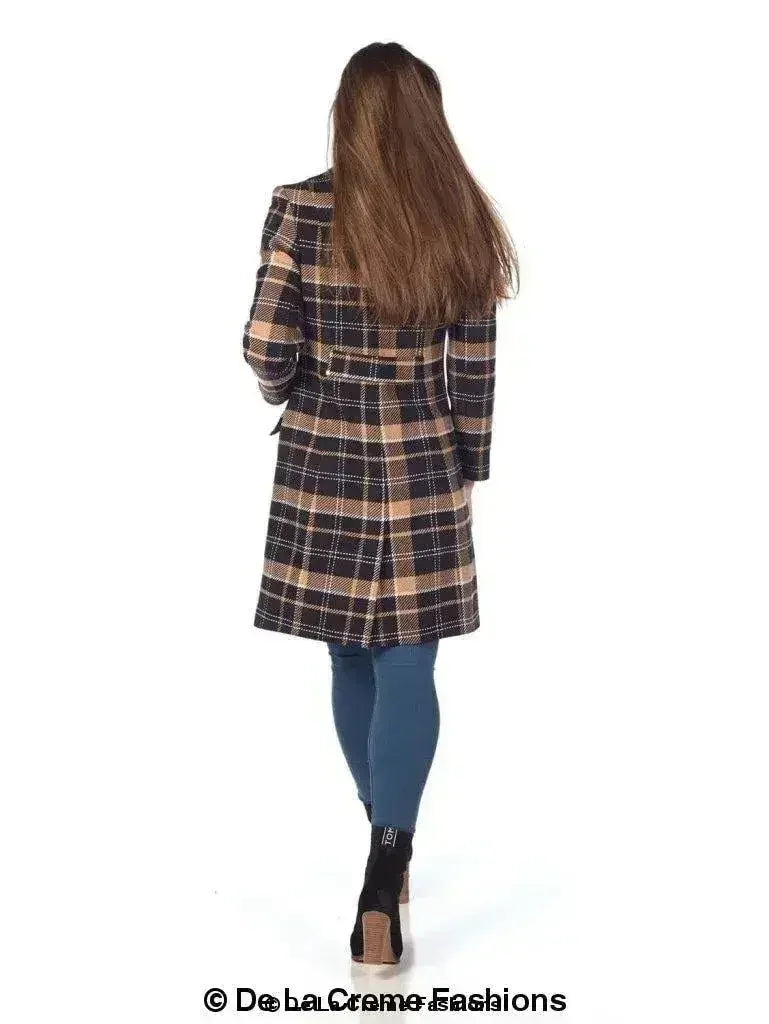 Wool Blend Tartan Check Double Breasted Coat - Femstylo