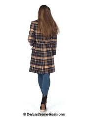 Wool Blend Tartan Check Double Breasted Coat - Femstylo