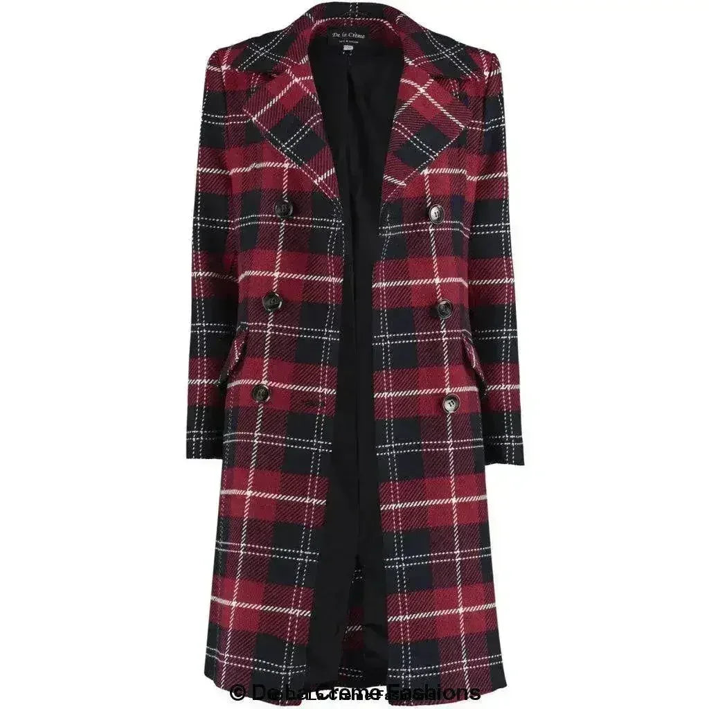 Wool Blend Tartan Check Double Breasted Coat - Femstylo