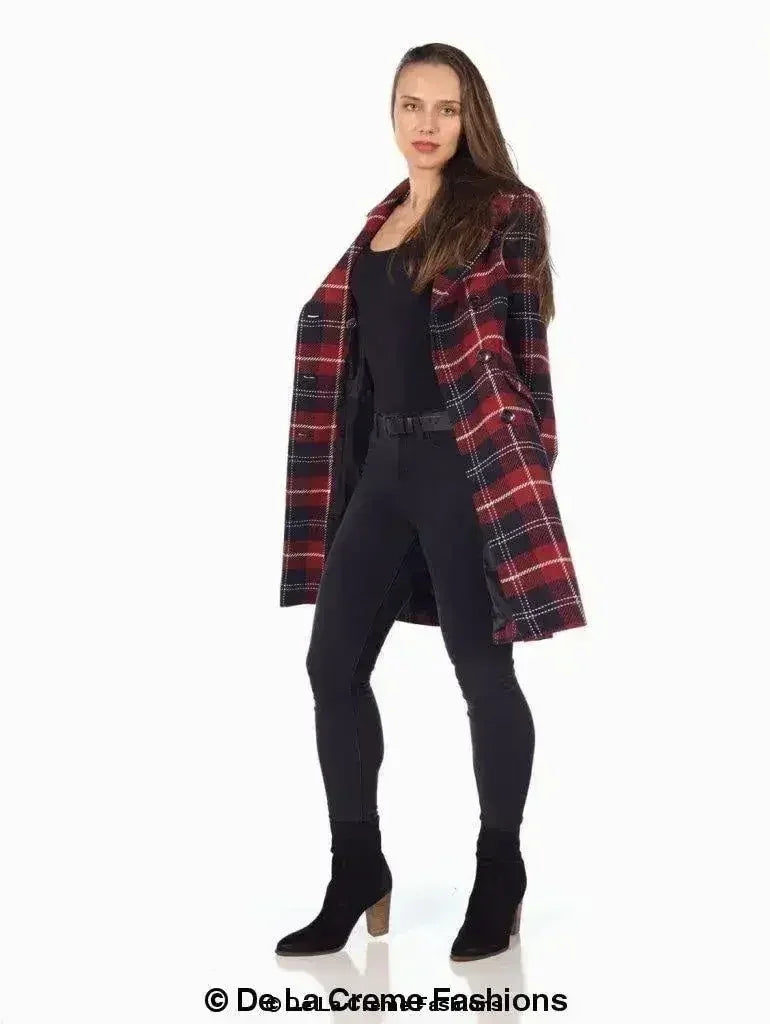 Wool Blend Tartan Check Double Breasted Coat - Femstylo