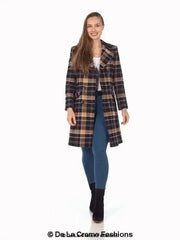 Wool Blend Tartan Check Double Breasted Coat - Femstylo