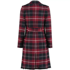 Wool Blend Tartan Check Double Breasted Coat - Femstylo