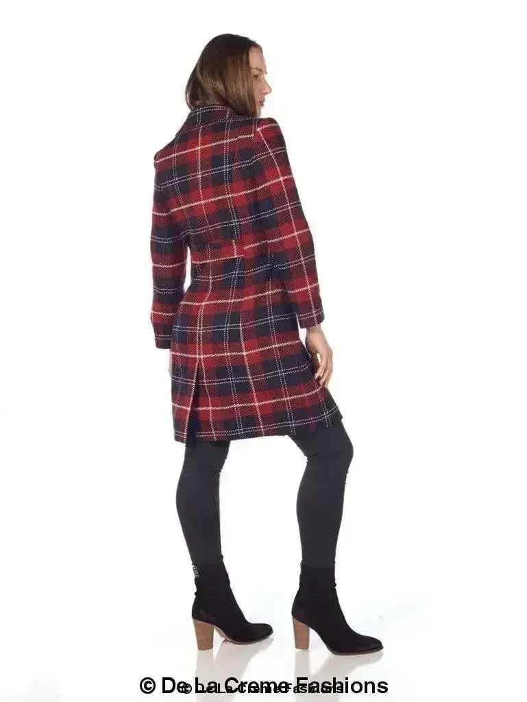 Wool Blend Tartan Check Double Breasted Coat - Femstylo