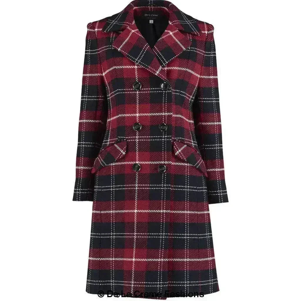 Wool Blend Tartan Check Double Breasted Coat - Femstylo