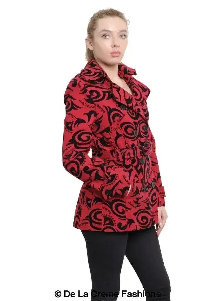 De La Creme - Womens Tribal Print Double Breasted Short Coat - Femstylo
