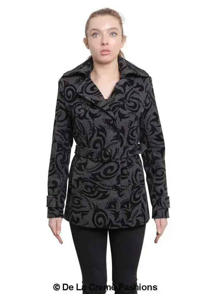 De La Creme - Womens Tribal Print Double Breasted Short Coat - Femstylo