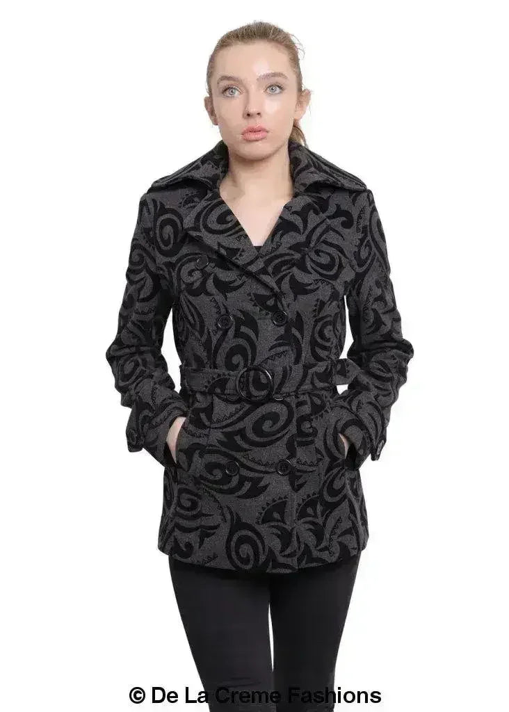 De La Creme - Womens Tribal Print Double Breasted Short Coat - Femstylo