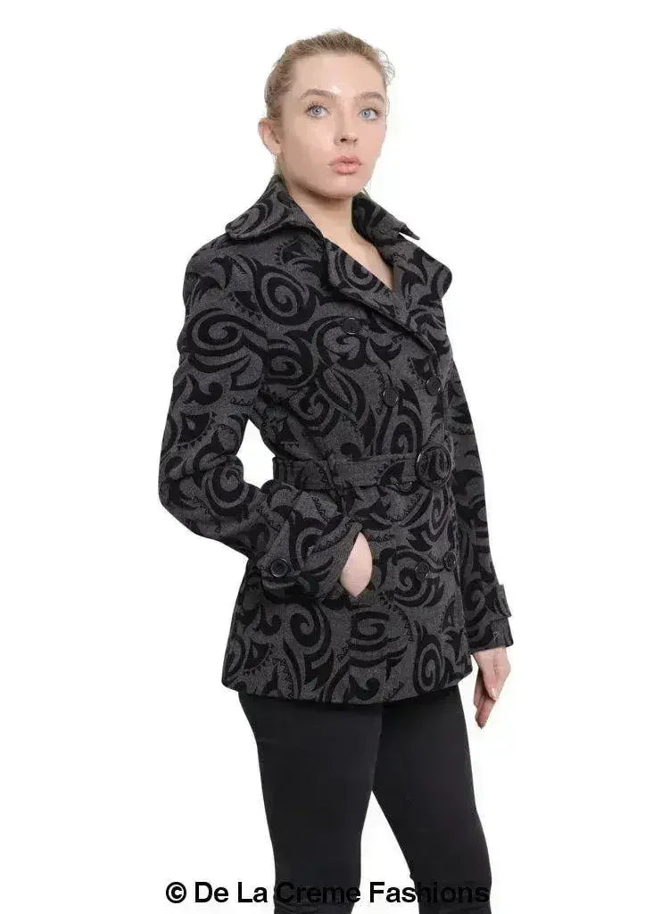 De La Creme - Womens Tribal Print Double Breasted Short Coat - Femstylo