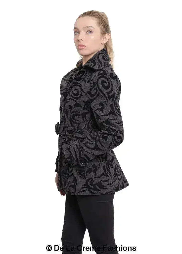 De La Creme - Womens Tribal Print Double Breasted Short Coat - Femstylo