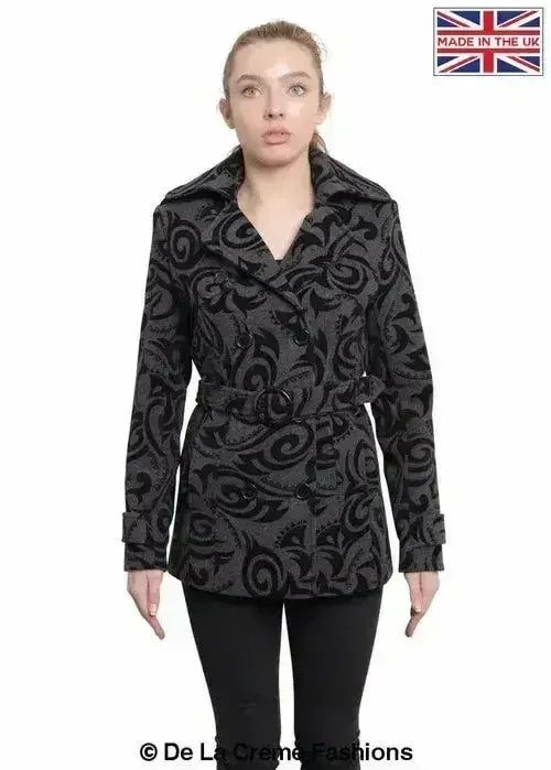 De La Creme - Womens Tribal Print Double Breasted Short Coat - Femstylo