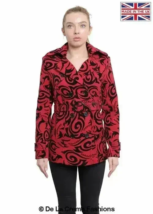 De La Creme - Womens Tribal Print Double Breasted Short Coat - Femstylo