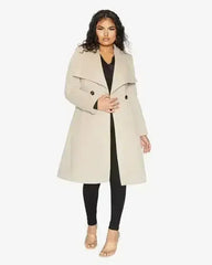 Waterfall Lapel Double Breasted Duster Coat - Femstylo