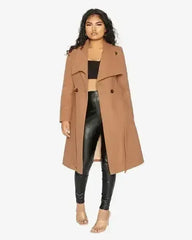 Waterfall Lapel Double Breasted Duster Coat - Femstylo
