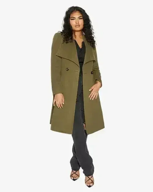 Waterfall Lapel Double Breasted Duster Coat - Femstylo